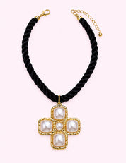Ninety Nine Boutique super-pale pink accessory product photo: Black Pearl Cross Rope Necklace (October 1, 2026)