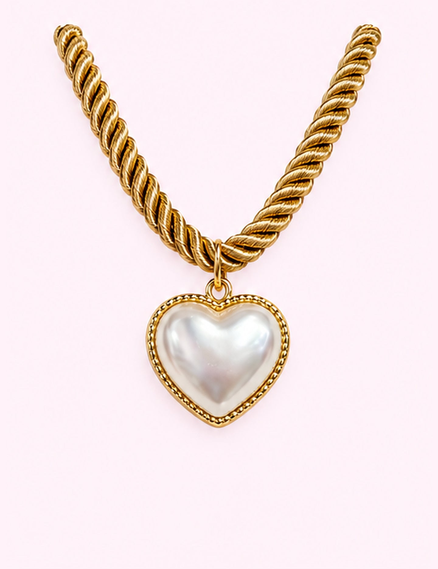 Ninety Nine Boutique super-pale pink accessory product photo: Pearl Heart Gold Rope Necklace (October 1, 2026)