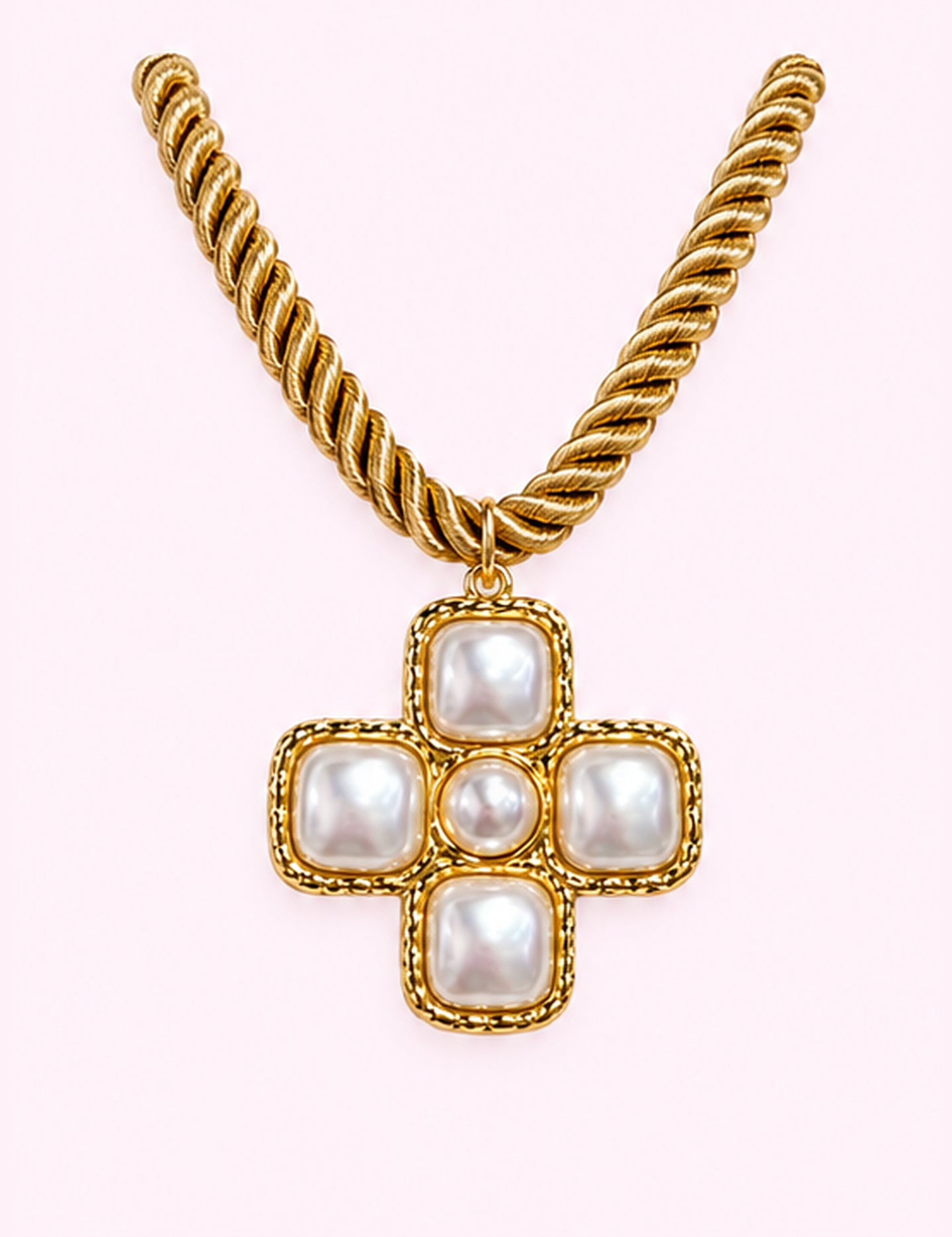 Ninety Nine Boutique super-pale pink accessory product photo: Pearl Cross Gold Rope Necklace (October 1, 2026)