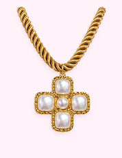 Ninety Nine Boutique super-pale pink accessory product photo: Pearl Cross Gold Rope Necklace (October 1, 2026)