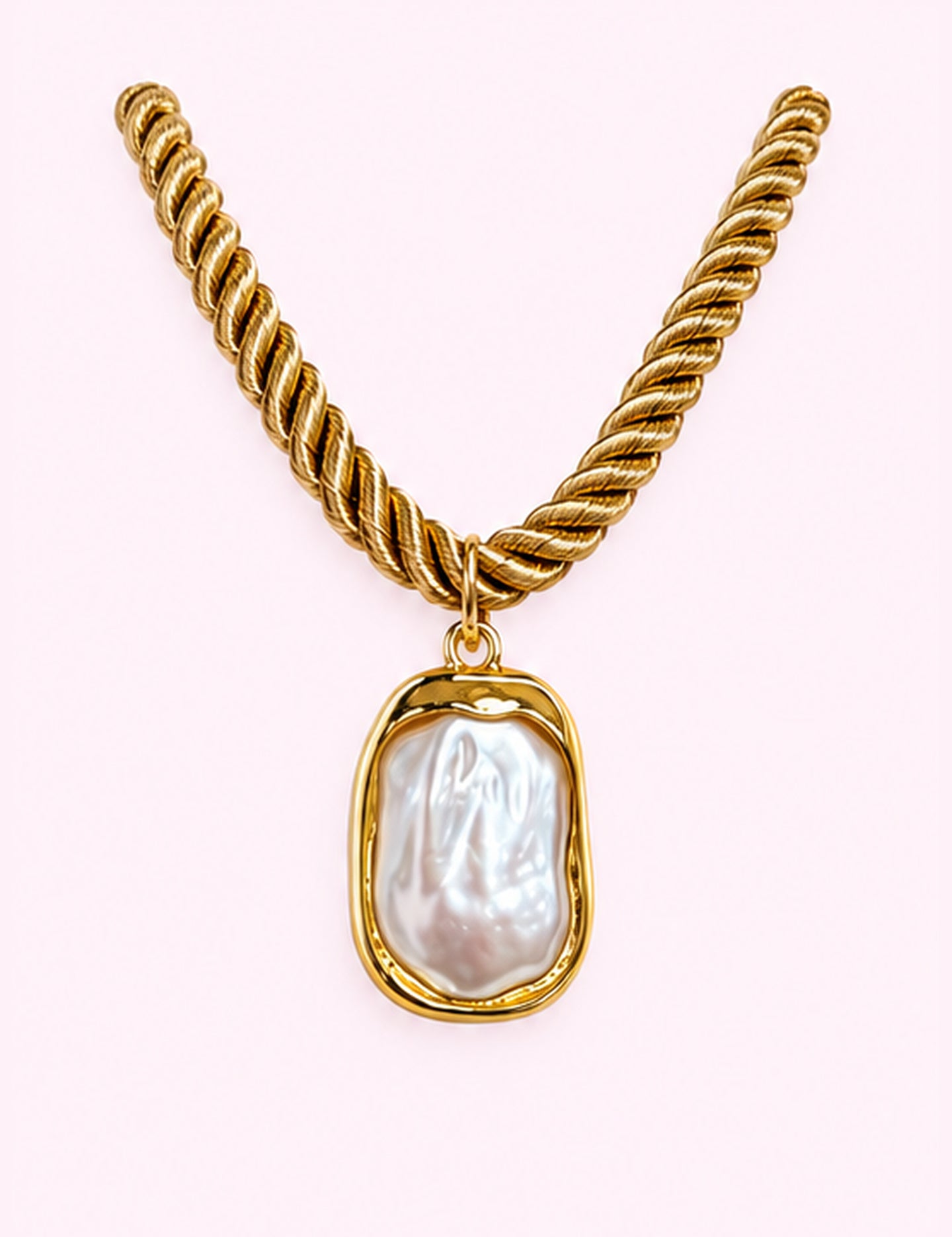 Ninety Nine Boutique super-pale pink accessory product photo: Pearl Charm Gold Rope Necklace (October 1, 2026)