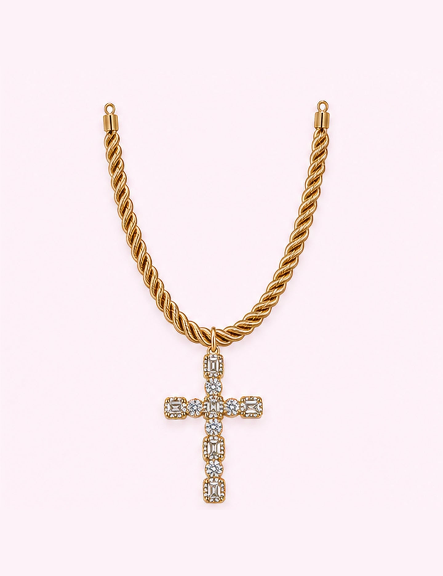 Ninety Nine Boutique super-pale pink accessory product photo: CZ Cross Gold Rope Necklace (October 1, 2026)