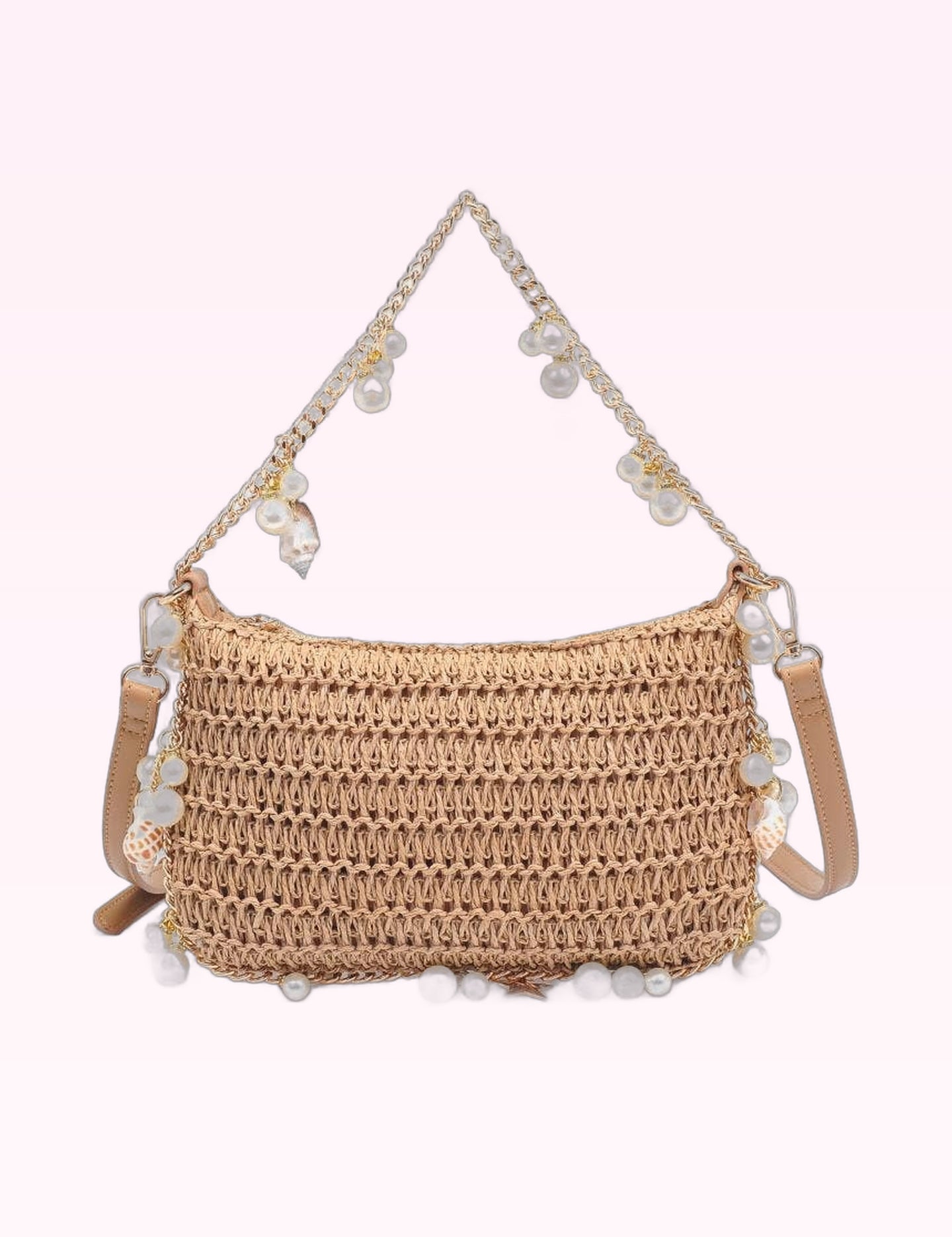 Ninety Nine Boutique super-pale pink accessory product photo: Seashell Straw Bag Evening Bag (October 1, 2026)