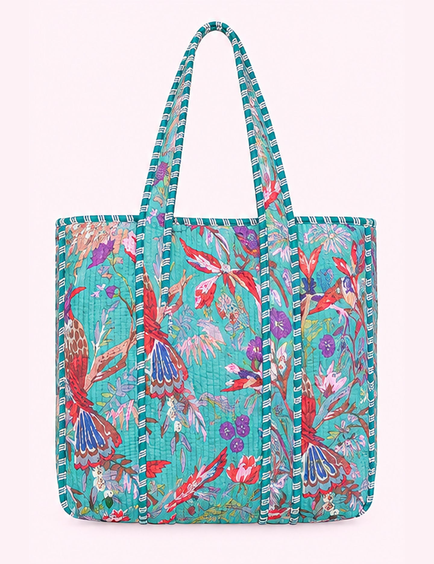 Ninety Nine Boutique super-pale pink accessory product photo: Blue Birds Quilted Cotton Tote Bag (October 1, 2026)