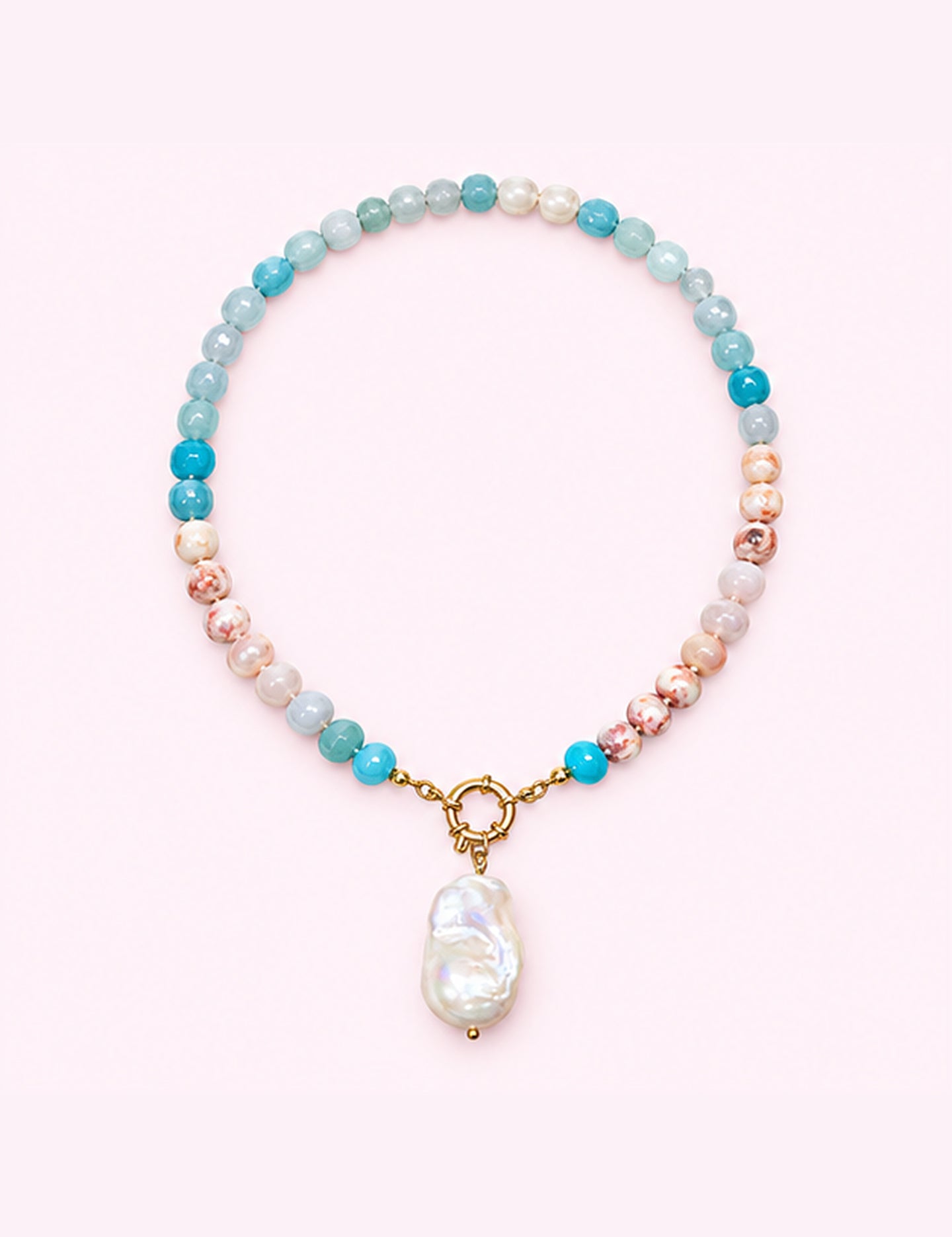 Ninety Nine Boutique super-pale pink accessory product photo: Costal Pearl Beaded Necklace (October 1, 2026)