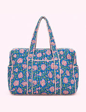 Ninety Nine Boutique super-pale pink accessory product photo: Blue Quilted Weekender Tote Bag (October 1, 2026)