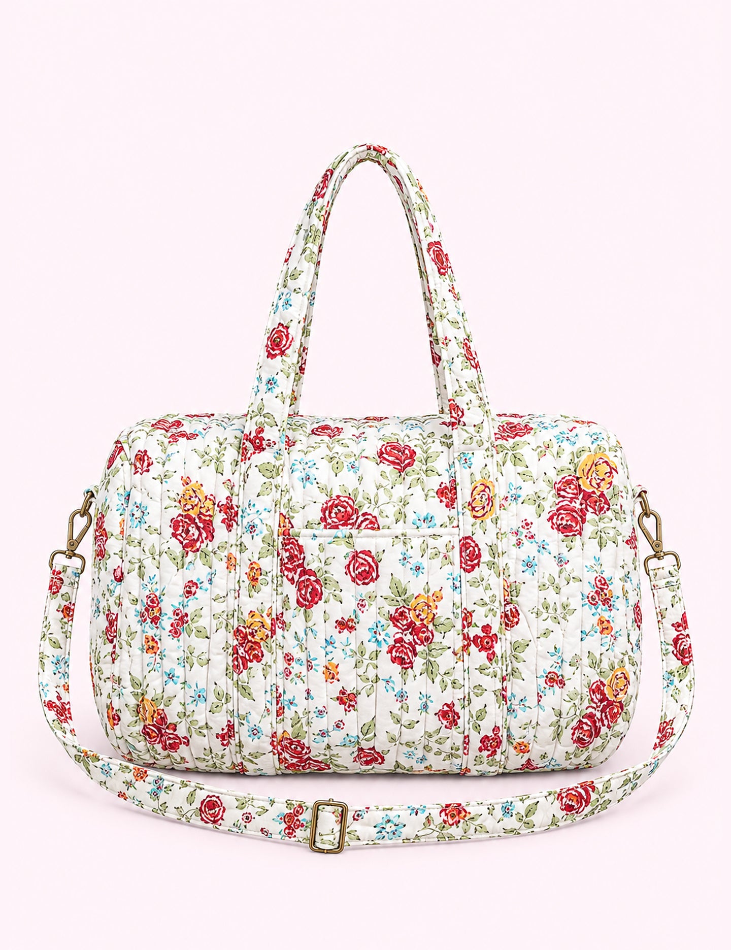 Ninety Nine Boutique super-pale pink accessory product photo: White Quilted Weekender Tote Bag (October 1, 2026; complete bag and straps)
