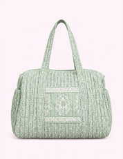 Ninety Nine Boutique super-pale pink accessory product photo: Green Quilted Weekender Tote Bag (October 1, 2026; complete bag and straps)