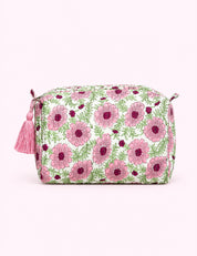 Ninety Nine Boutique super-pale pink accessory product photo: Pink Floral Quilted Cosmetic Pouch (October 1, 2026; complete bag and straps)