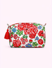 Ninety Nine Boutique super-pale pink accessory product photo: Red Floral Quilted Cosmetic Pouch (October 1, 2026; complete bag and straps)