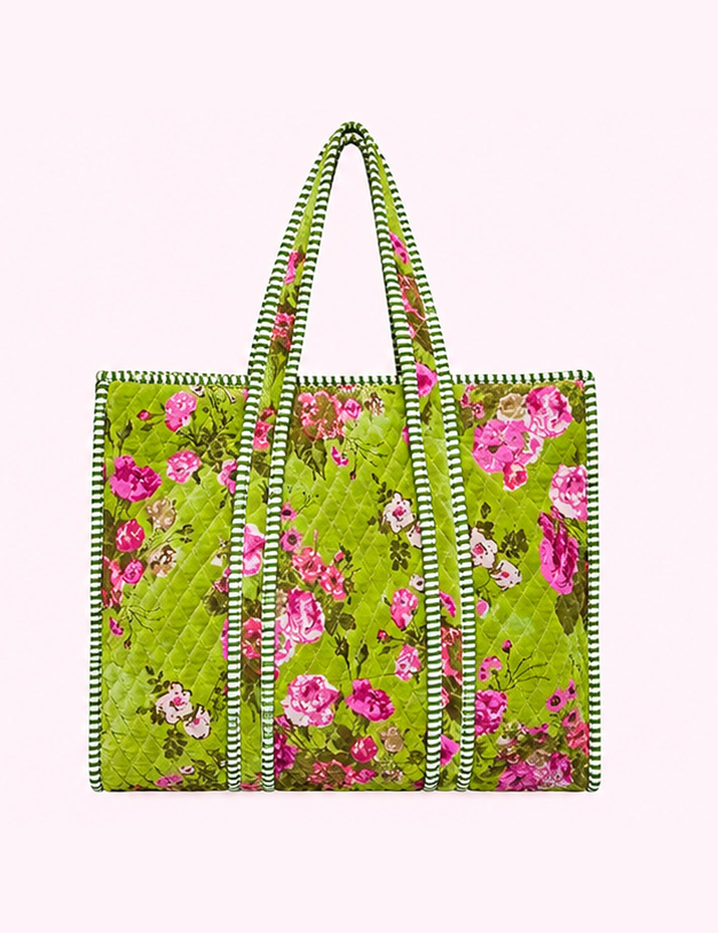 Ninety Nine Boutique super-pale pink accessory product photo: Green Velvet Quilted Tote Bag (October 1, 2026)
