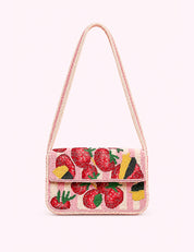Ninety Nine Boutique super-pale pink accessory product photo: Pink Beaded Fruit Shoulder Bag (October 1, 2026; complete bag and straps)