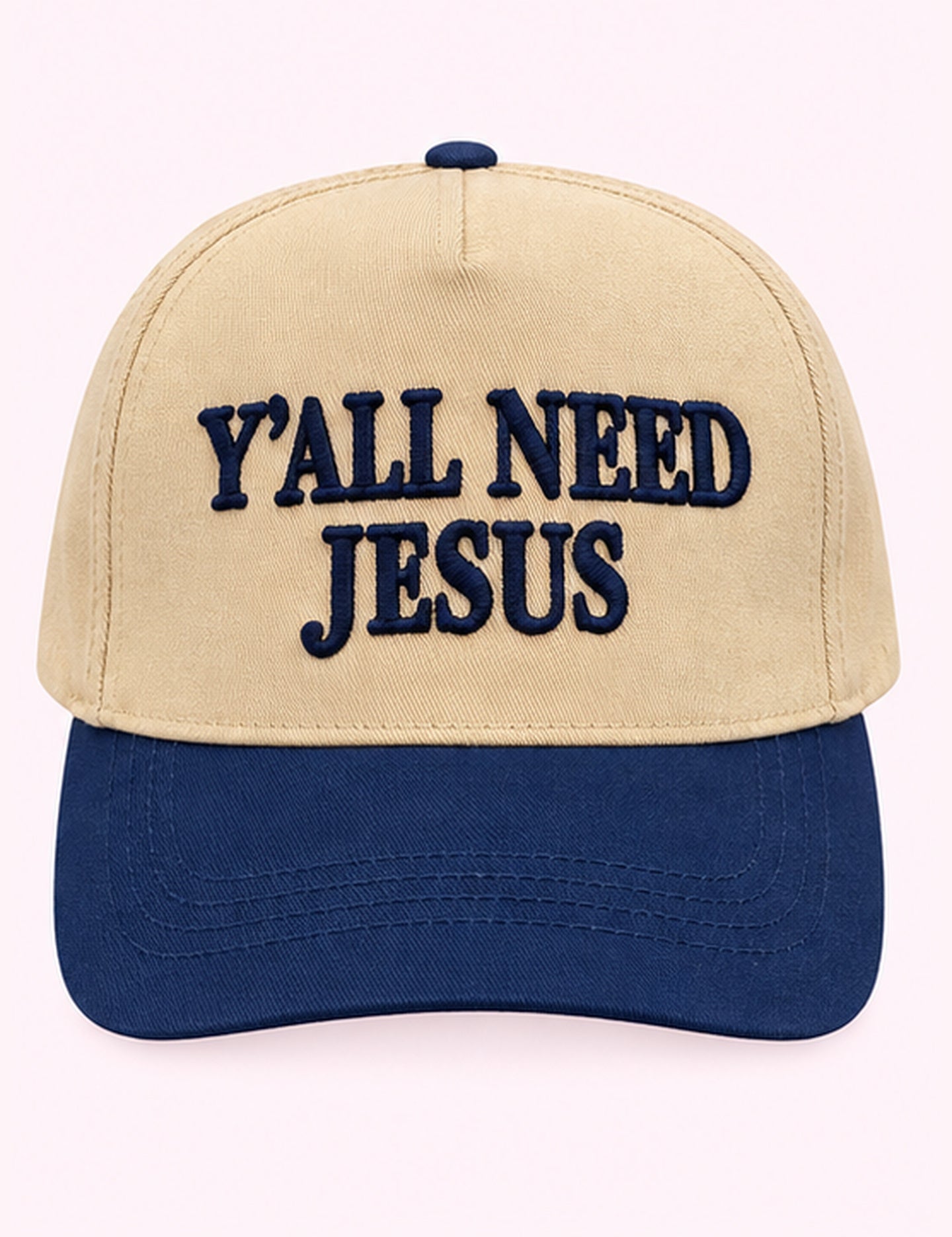 Ninety Nine Boutique super-pale pink accessory product photo: Navy Y'all Need Jesus Hat (October 1, 2026)