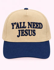 Ninety Nine Boutique super-pale pink accessory product photo: Navy Y'all Need Jesus Hat (October 1, 2026)