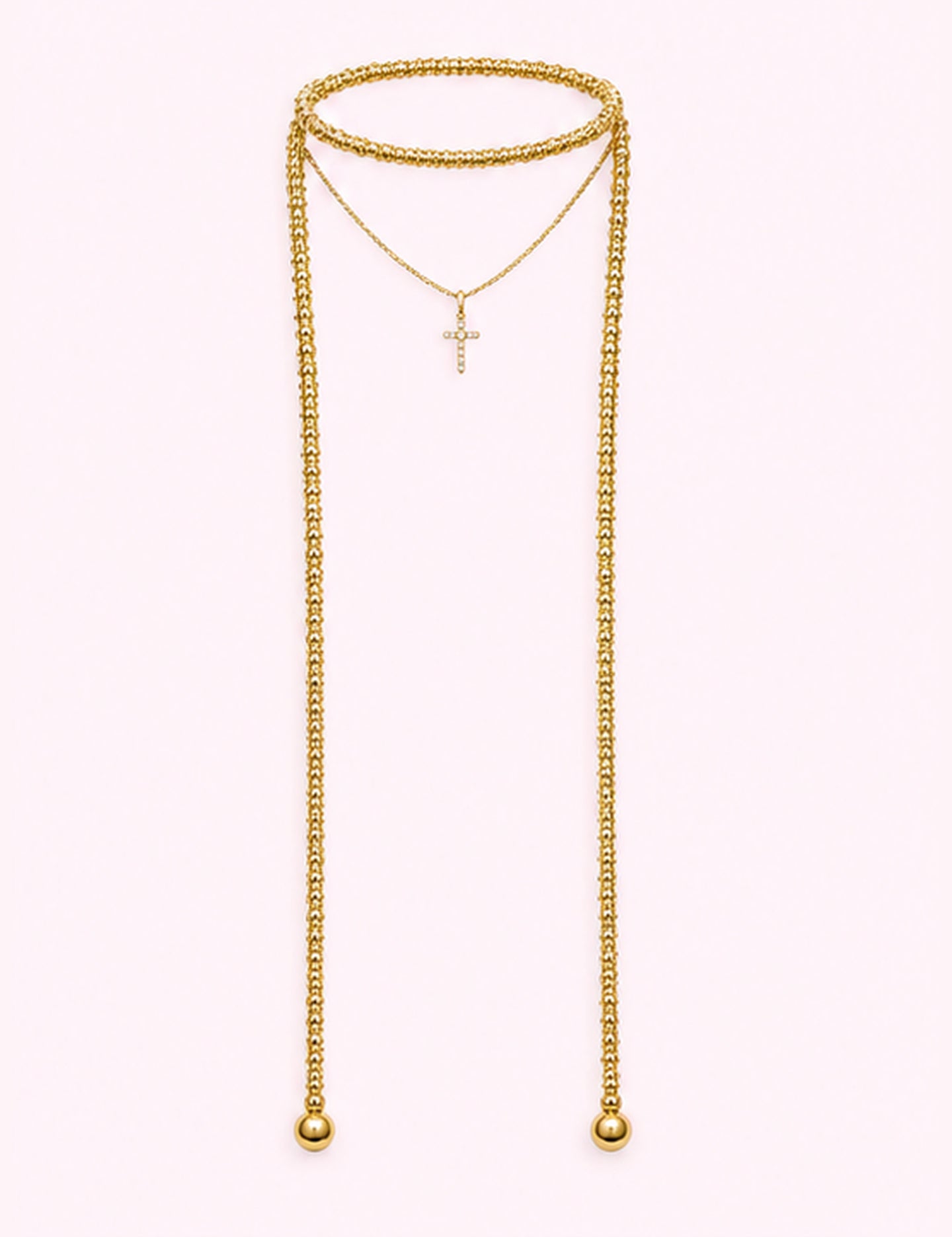 Ninety Nine Boutique super-pale pink accessory product photo: Golden Lariat Wrap Necklace (October 1, 2026)