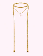 Ninety Nine Boutique super-pale pink accessory product photo: Golden Lariat Wrap Necklace (October 1, 2026)