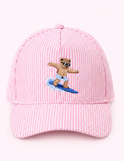 Ninety Nine Boutique super-pale pink accessory product photo: Light Pink Surfing Bear Trucker Hat (October 1, 2026)