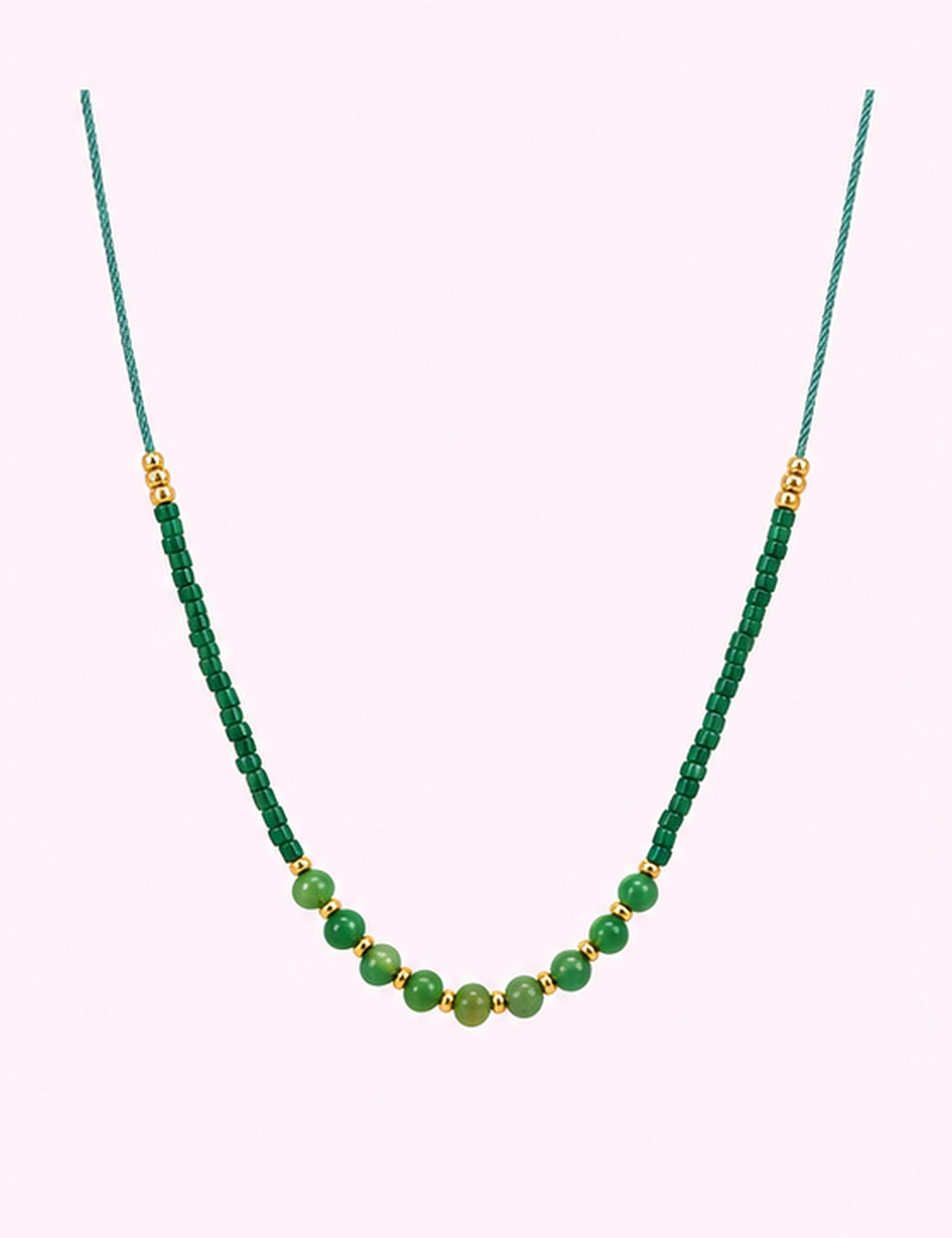 Ninety Nine Boutique super-pale pink accessory product photo: Green Thread Beaded Necklace (October 1, 2026)