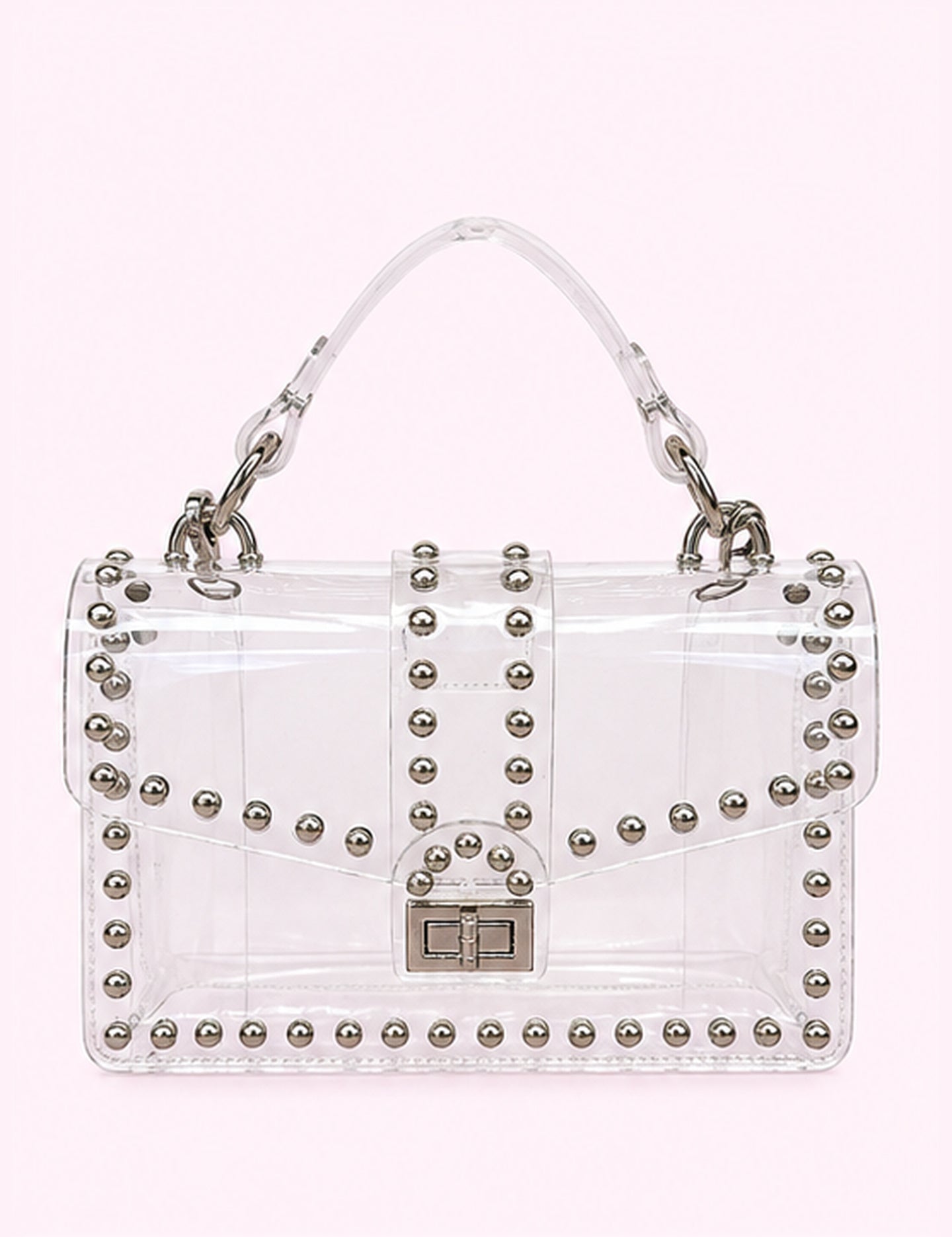 Ninety Nine Boutique super-pale pink accessory product photo: Rhinestone Studded Clear Clutch Bag (October 1, 2026)