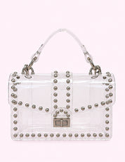 Ninety Nine Boutique super-pale pink accessory product photo: Rhinestone Studded Clear Clutch Bag (October 1, 2026)