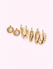 Ninety Nine Boutique super-pale pink accessory product photo: Gold Pearl Hoop Trio Earrings (October 1, 2026)