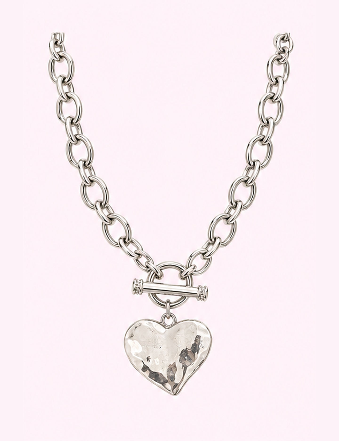 Ninety Nine Boutique super-pale pink accessory product photo: Silver Hammered Heart Toggle Necklace (October 1, 2026)
