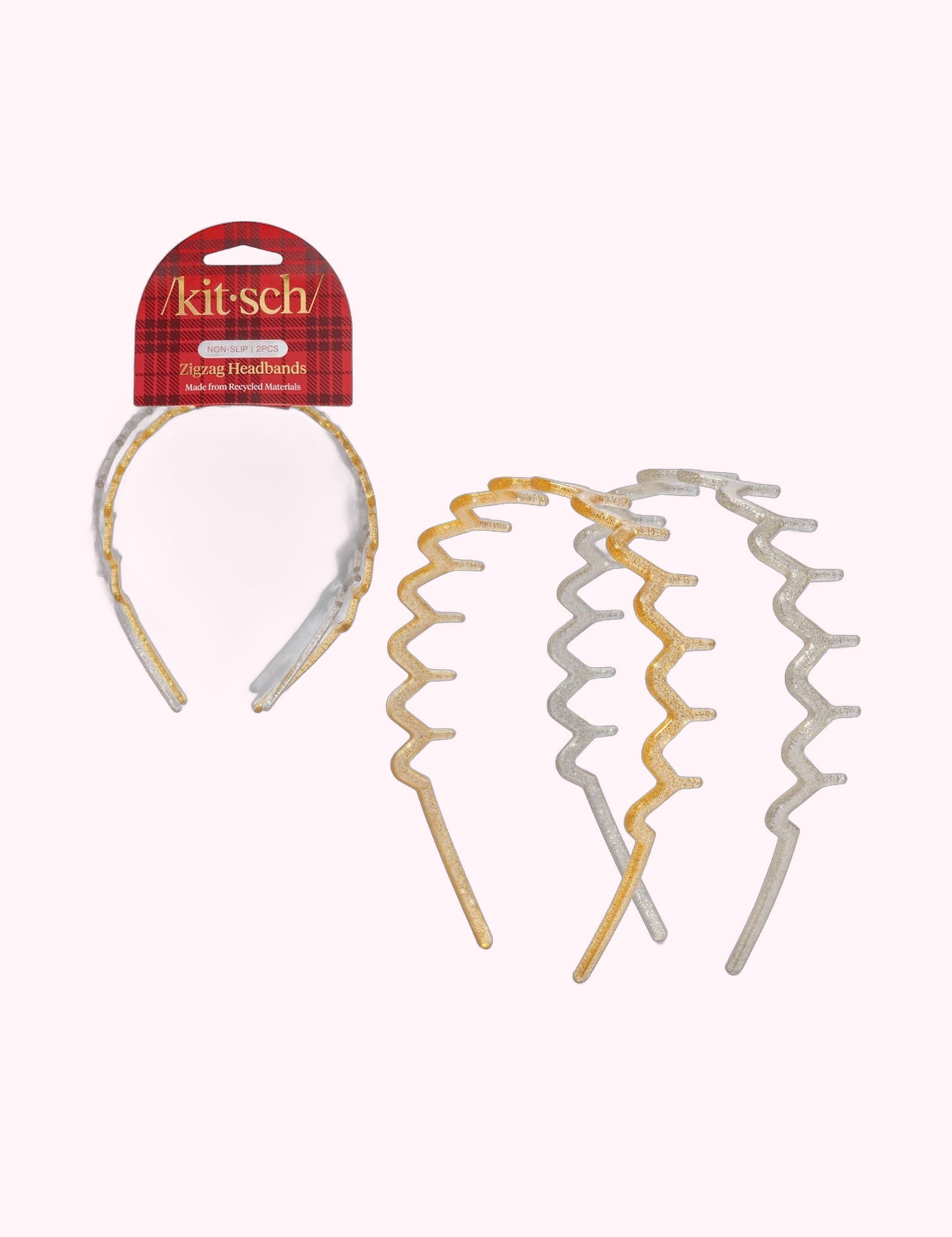 Ninety Nine Boutique super-pale pink accessory product photo: Recycled Plastic Zigzag Headbands 2pc Set - Gold & Silver (October 2, 2026)