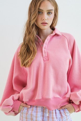 Pink Snap Button Collared Sweater