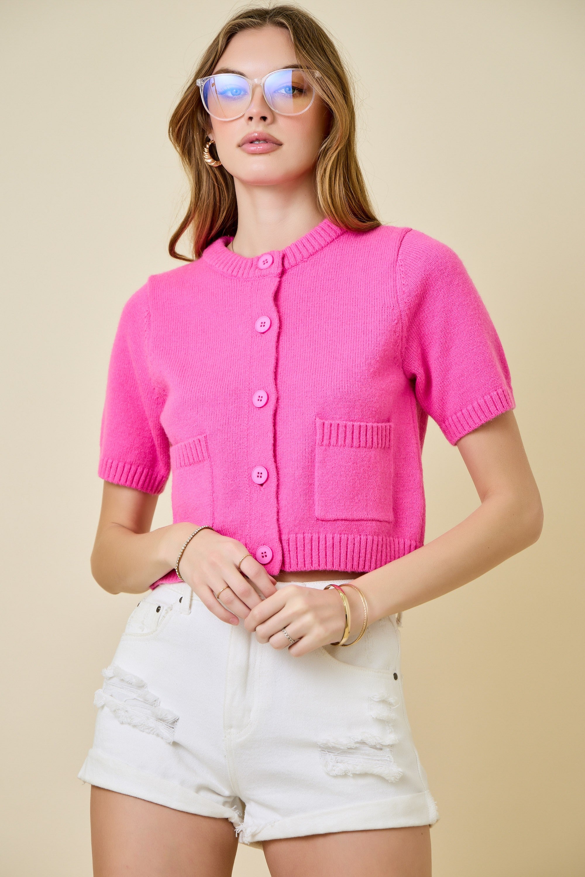 Pink Knit Cardigan Top