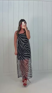 Black Zebra Sheer Mesh Maxi Dress