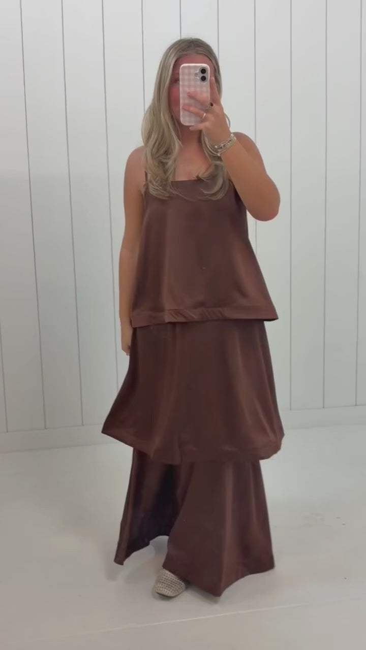 Brown Layered Flowy Maxi Dress