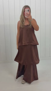 Brown Layered Flowy Maxi Dress