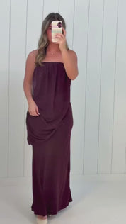 Purple Strapless Draped Maxi Dress