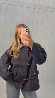 Navy Corduroy Collar Utility Jacket