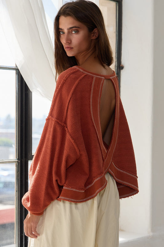 Rust Open Back Long Sleeve Top