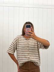 Tan Stripe Short Cardigan