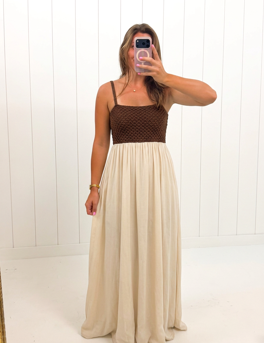 AI-assisted FASHN try-on of Jane Weave Maxi Dress on boutique owner.