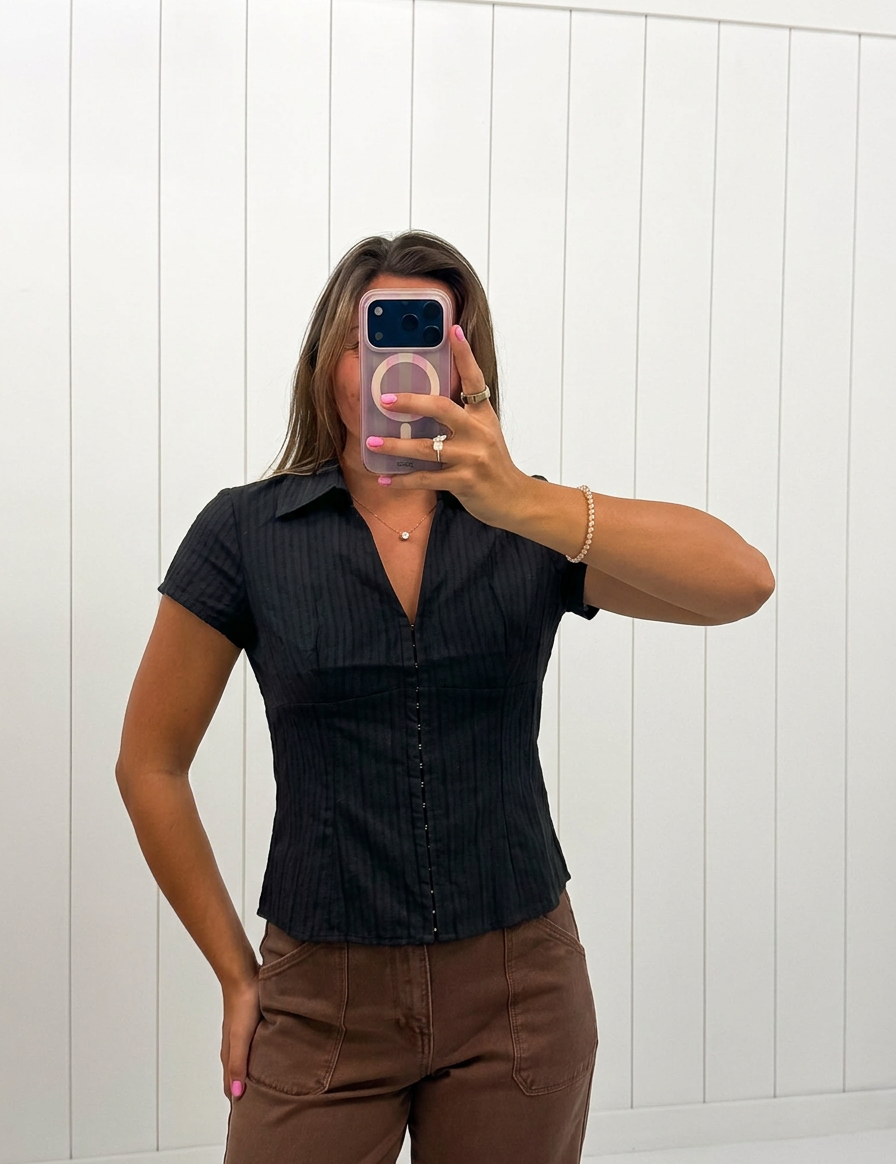 Black Stripe Collared Shirt