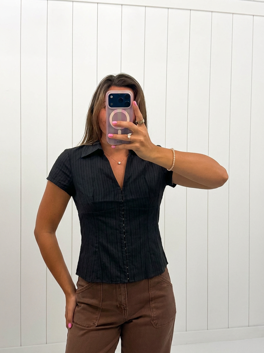 Black Stripe Collared Shirt