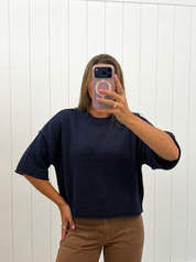 Navy Drop Shoulder Short Sleeve Pullover