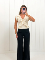 Cream Ruffle Knit Lace Top