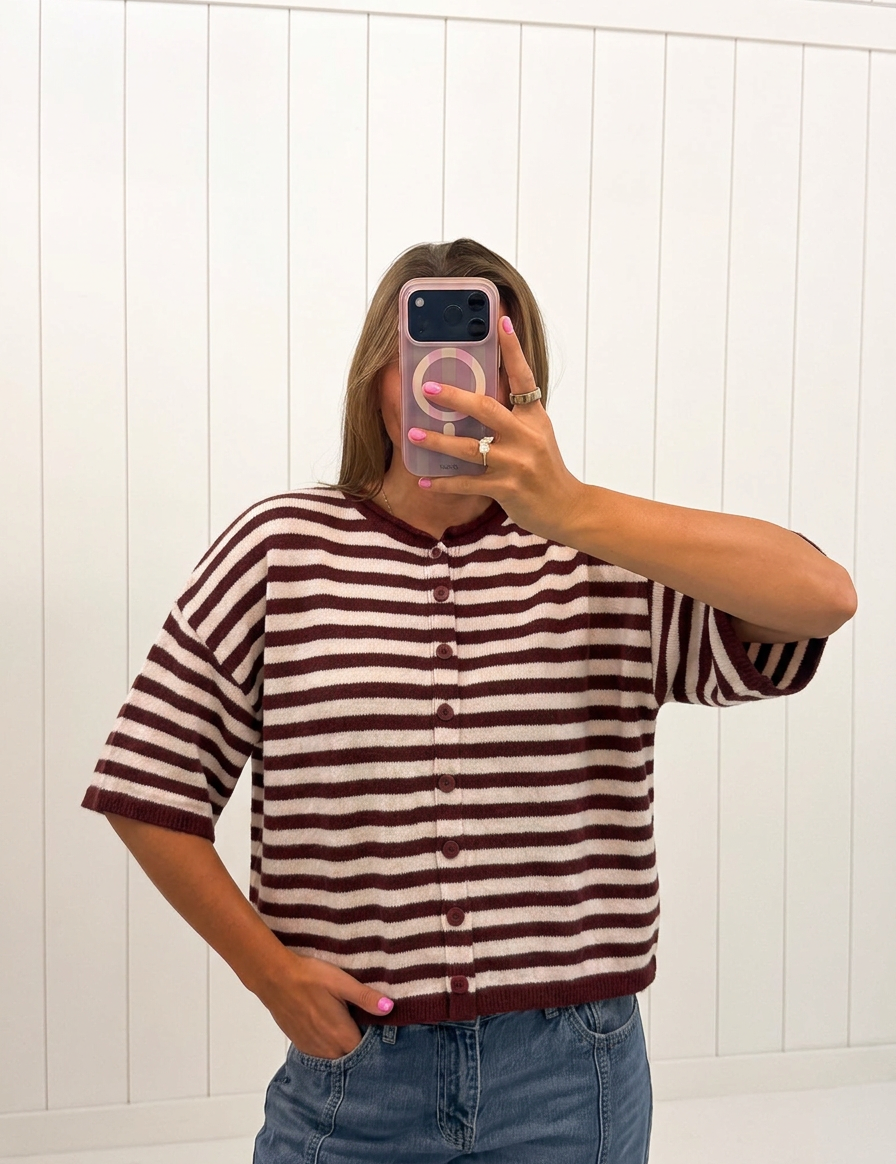 Burgundy Stripe Short Cardigan