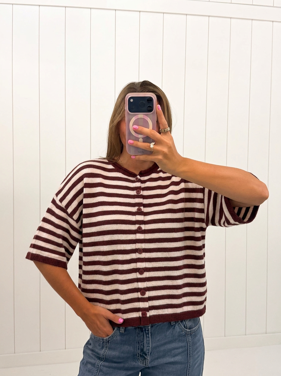 Burgundy Stripe Short Cardigan
