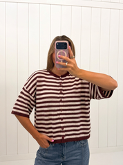 Burgundy Stripe Short Cardigan