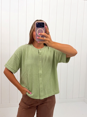 Green Knit Short Sleeve Cardigan