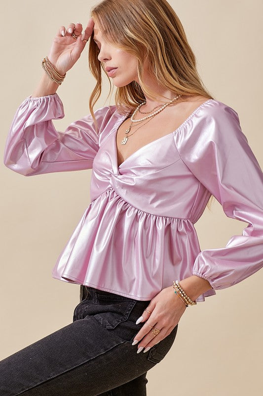 Layla Pink Faux Leather Top - RTS