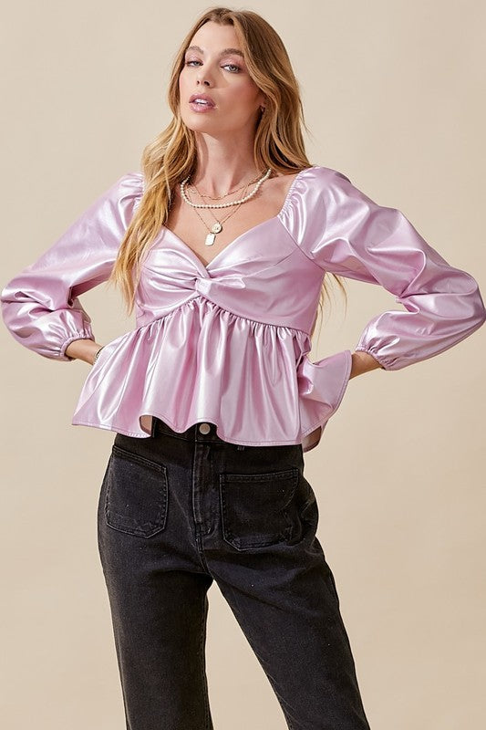 Layla Pink Faux Leather Top - RTS