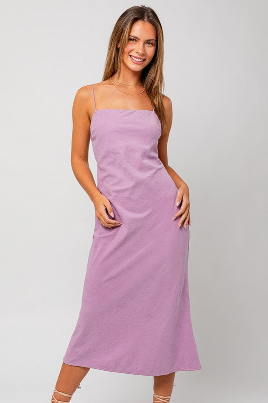 Purple Tie Back Midi Dress - RTS