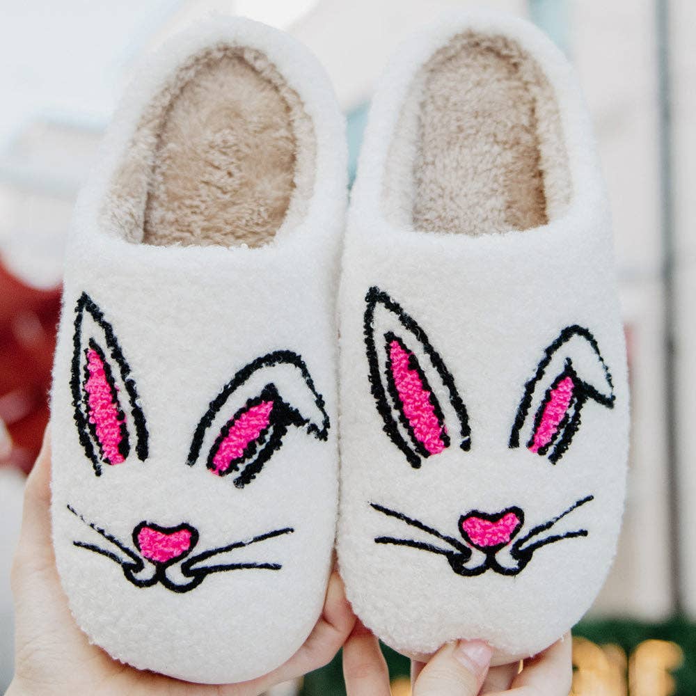 Bunny Face Slippers for Women: White