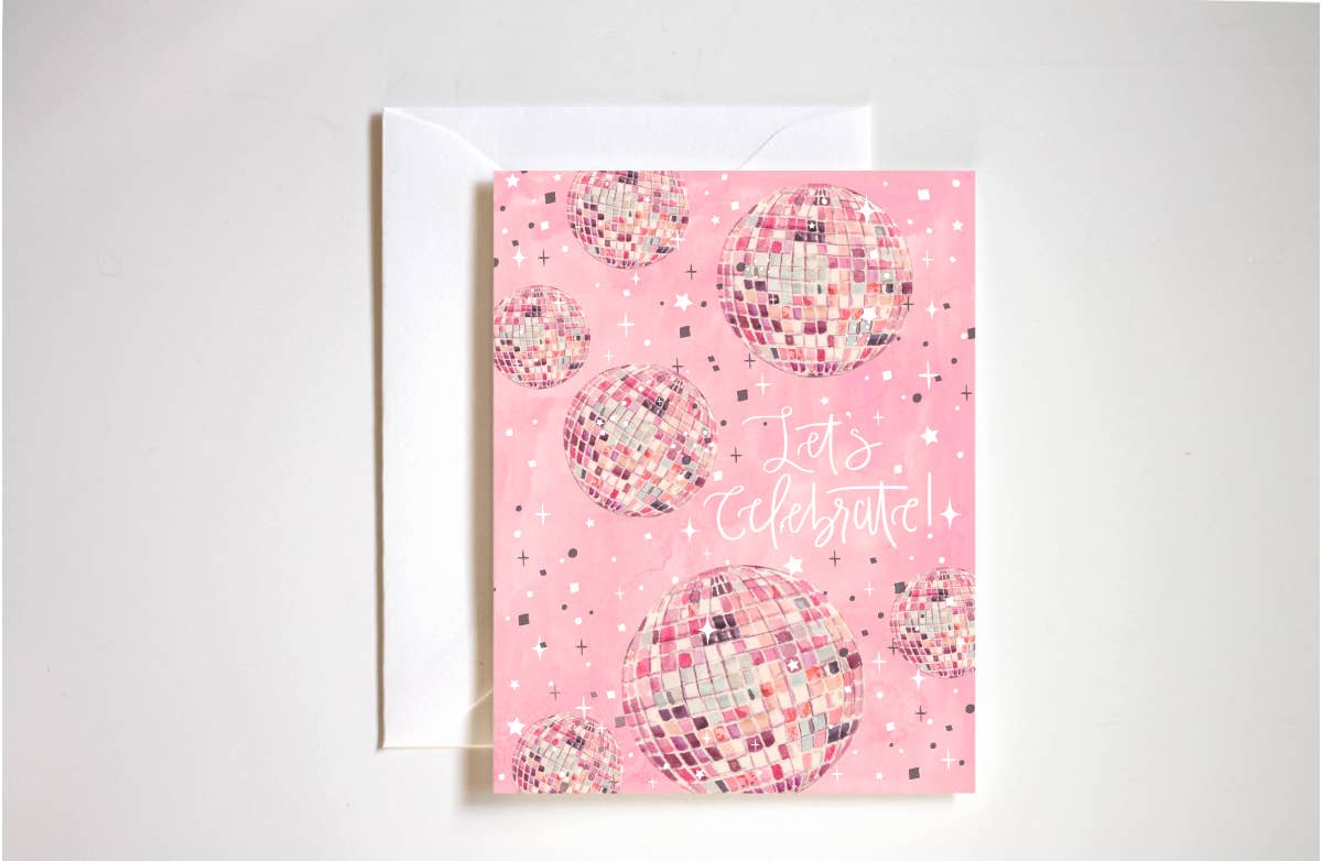 lets celebrate disco ball congratulations card